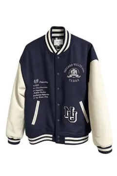 niko and… スタジャン L ネイビー×アイボリー 刺繍ロゴ バイカラー