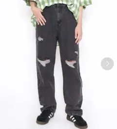 PUNYUS ダメージ加工デニムパンツ サイズ1　ブラック