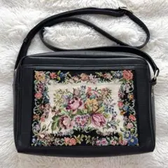 久家道子 Petit Point レザー ショルダーバッグ 薔薇 刺繍 黒 - メルカリ