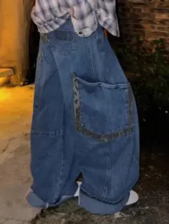 カーゴパンツ デニム ゆったり ワイドパンツ ジーンズ ワイド ルーズ 通年