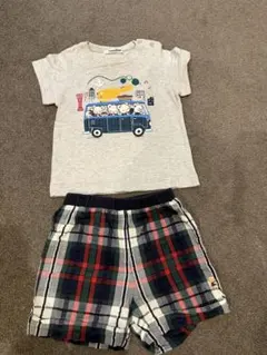 familiar クマTシャツとチェックパンツセット　90のサムネイル