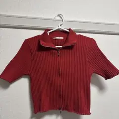 RETRO GIRL リブ編み 半袖カーディガン レッド