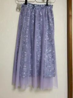 新品！ラベンダーチュールレース花柄スカートラプンツェル風サイズ36