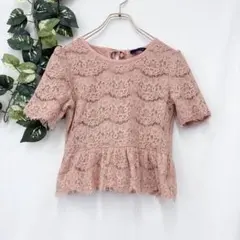 美品✨ アンアナザーアンジェラス レース ペプラム トップス ピンク リボンのサムネイル