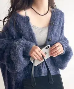 Java フワフワニット カーディガン パープル