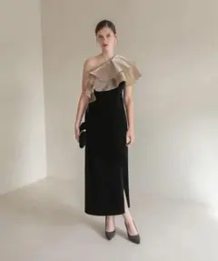 【Leja】アシンメトリーティアードフリル3WAYベロアワンピースドレス