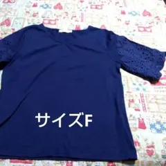 ネイビー 刺繍入りレース袖 Tシャツのサムネイル