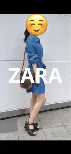 ZARA デニム ミニワンピース パフスリーブ