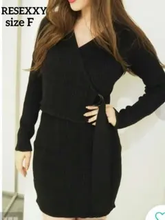 RESEXXY リブカシュクール ウエストリング ニットワンピース ブラック