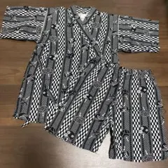 黒白市松うちわ柄甚平 120cm