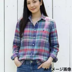 現行✨QRタグ ポロラルフローレン リネンシャツ マドラスチェック 春夏 極美品
