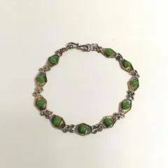 シルバー　ヴィンテージ風　グリーン　石 ブレスレット シルバー925　上122