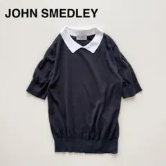 希少　Mサイズ　JOHN SMEDLEY バイカラー　ニットポロ　ネイビーのサムネイル