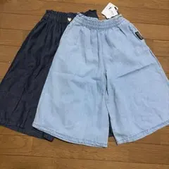 ライトブルー、ブルーデニムワイドパンツ 120 2枚セット 新品