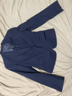 洋服の青山 シルク混 ネイビー ストライプ スーツXS