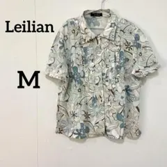 【Leilian】花柄フリル半袖ブラウス 総柄 コットン100％ 日本製 9号のサムネイル