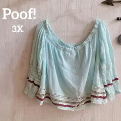 海外古着✨Poof! 【3X】水色 オフショルダーシャツ ボヘミアン レース