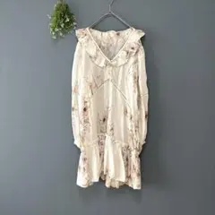 H&M［L］膝丈ワンピース　チュニックワンピース　花柄　フリル　Ａライン　長袖