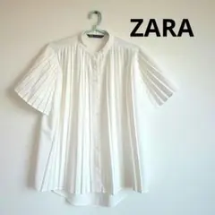ZARA ホワイト プリーツ 半袖シャツ M - メルカリ