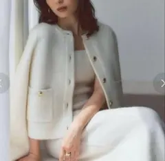 anuans ラクーンブレンドノーカラーニットジャケット