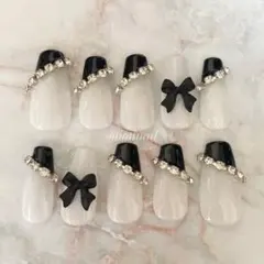 ♡オーダー制♡ 斜めフレンチ フレンチガーリー リボン モノクロ 韓国 量産