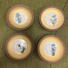 最終価格　九谷焼　青い花の装飾の小皿4枚セット