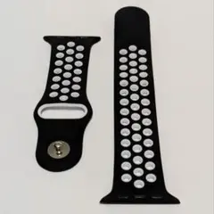 アップルウォッチ　シリコンバンド　42〜45mm M/L　スポーツベルト　黒×白