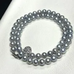 美品 あこや 真珠 本真珠silver ネックレス パール 7mm グレー