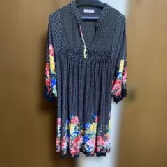 美品　フィフィーユ　ジャージー　チュニック　ワンピース　T2、M、9号 花柄のサムネイル