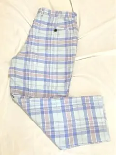 【Brooks Brothers】 春夏ブルーチェック ゴルフパンツ 涼やか麻混のサムネイル