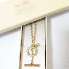 美品　COACH　ネックレス　オープンサークル　ラインストーン　箱付き