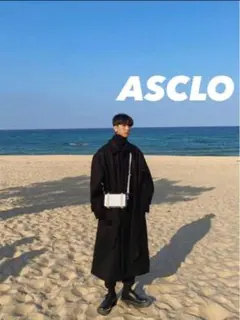 ASCLO黒 ステンカラーコート ロングコート