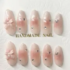 ワンホンネイル 韓国風 ネイルチップ 現品 チークネイル ピンク リボン