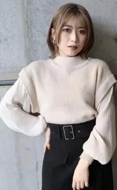 MURUA シアースリーブドッキングニット ベージュ