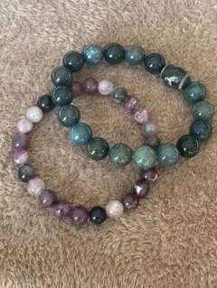 天然石ブレスレットセット　モスアゲート×トルマリン