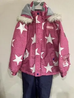 【140cm】スキー、スノボウェア上下セット／星柄・ピンク