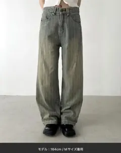 Bamm ストライプ柄 ワイドデニムパンツ ブルー L