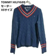 TOMMY HILFIGER セーター ケーブル編み ネイビー Vネック XS