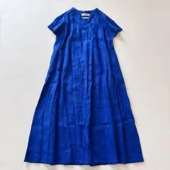 美品✨ビアズリー リネンTワンピース ブルー S オーバーサイズ 身幅