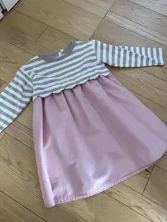 kids サマンサモスモスラーゴム　長袖ボーダードッキングワンピース　sサイズ