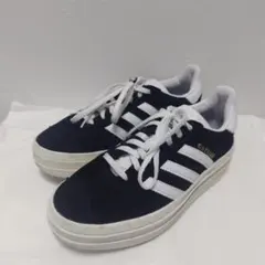 【アディダス】Gazell ブラック 厚底スニーカー 23.5㎝【中古品】