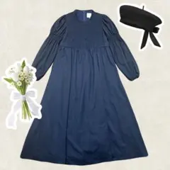 チェスティ　ネイビー　スモッキングデザイン　ロングワンピース　シャーリング￼