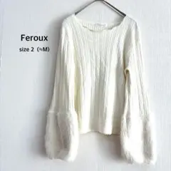 【フェルゥ】ニット セーター M 白 袖ファー切替 イベント デート カットソー