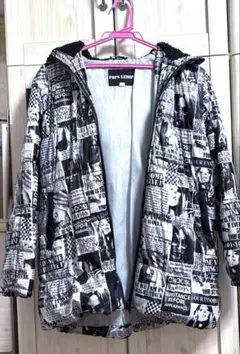 ジャケット　ダウン　ボア　ブラック　モノクロ　コート　フード　ロック　Y2K