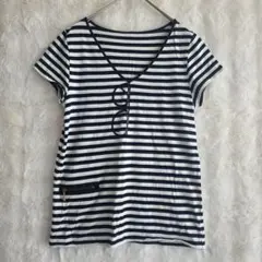 Adam et Rope ボーダー Tシャツ Vネック 半袖 M ジップのサムネイル