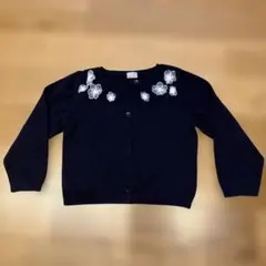 petit main ネイビー花刺繍カーディガン M