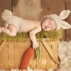 ニューボーンフォト　月齢フォト　記念撮影　衣装　新生児　ベビードレス　うさぎ