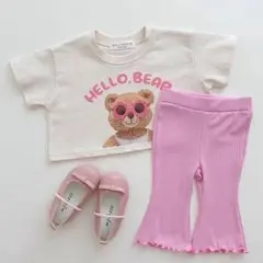 【速乾性】クロップド ベア クマ プリント Tシャツ サングラス ピンク