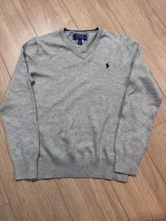 ポロ　ラルフローレン　綿100 グレー Vネックセーター 150