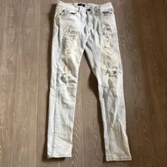 ダメージ加工スキニージーンズ ライトブルー